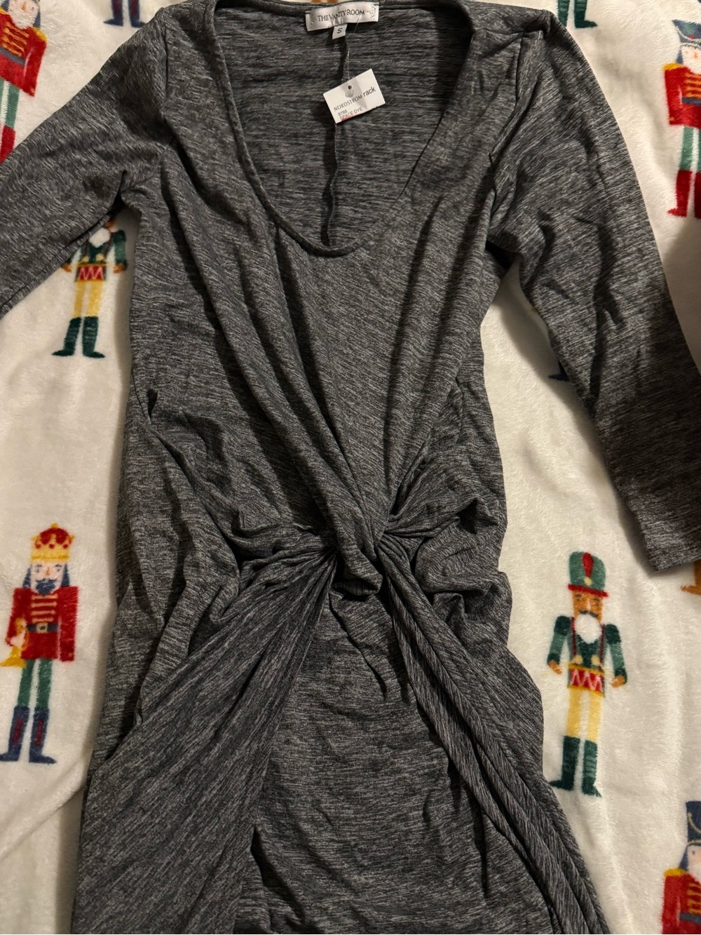 The Vanity Room Heather Gray Twist-Front Long Sleeve Dress